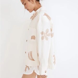 Madewell Embroidered Linen Crop Shirt-Jacket in Tropicale Floral